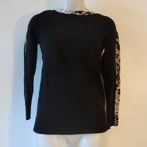 NWT Womens Belford Black Taupe Linen Coton Blend Pullover Sweater S *